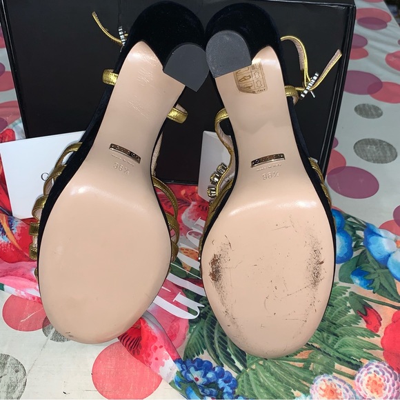 GUCCI Zephyra Crystal Embellished Ankle Strap Sandals Block Heel pump 38.5 sz 8 - Picture 12 of 15